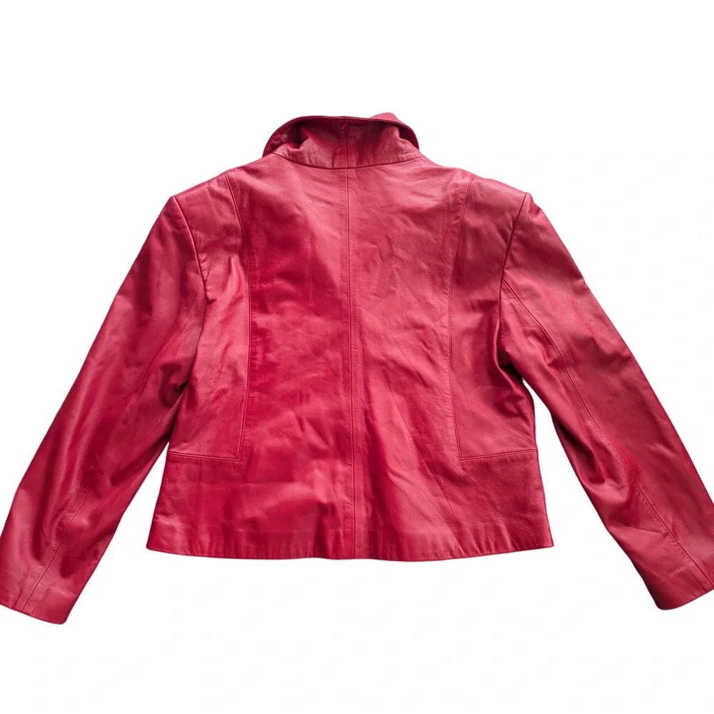 VTG Konig Furs Y2K Red Leather Blazer Biker Moto Jacket Button Up Women's XL EUC